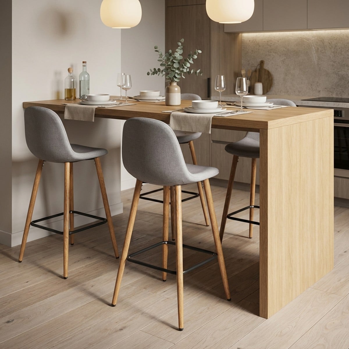 Taburete alto de bar cocina estilo nórdico en tela con respaldo Shona - 2