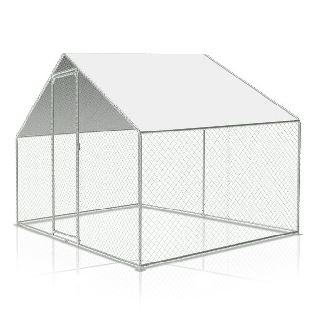 Galinheiro externo Telhado de galinheiro, aço galvanizado Galinheiro pequeno Recinto externo com proteção solar Gaiola de frango, 3 x 2 x 2 m