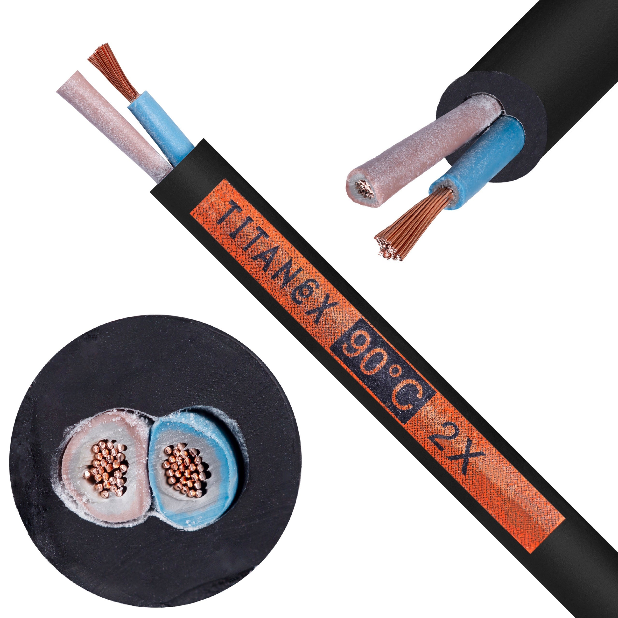 Kabel przemysłowy gumowy TITANEX OnPD / H07RN-F 2x1,5mm2 czarny 450/750V zewnętrzny olejoodporny linka Helukabel Nexans 100m
