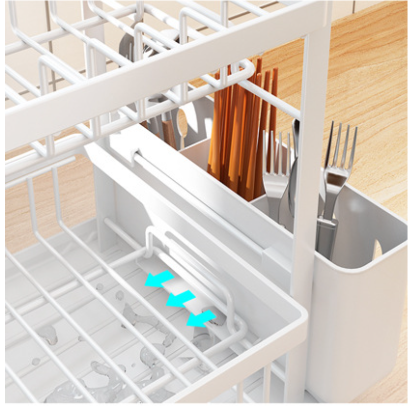 Cuisine vaisselle égouttoir avec bac de drainage, porte - couverts et égouttoir pour comptoir ou évier - 5