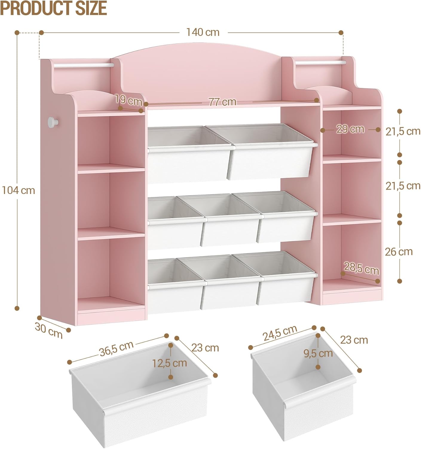 Estante Infantil em Madeira com 8 Caixas em Tecido Não Tecido,Organizador de Brinquedos para Quarto Infantil, Sala de Estar ou Espaço de Estudo,Rosa - 5