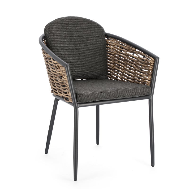 KRZESŁO MARIBELA Z PODŁOKIETNIKAMI I PODUSZKAMI Z ALUMINIUM W KOLORZE ANTRACYTOWYM I WŁÓKNA SYNTETYCZNEGO