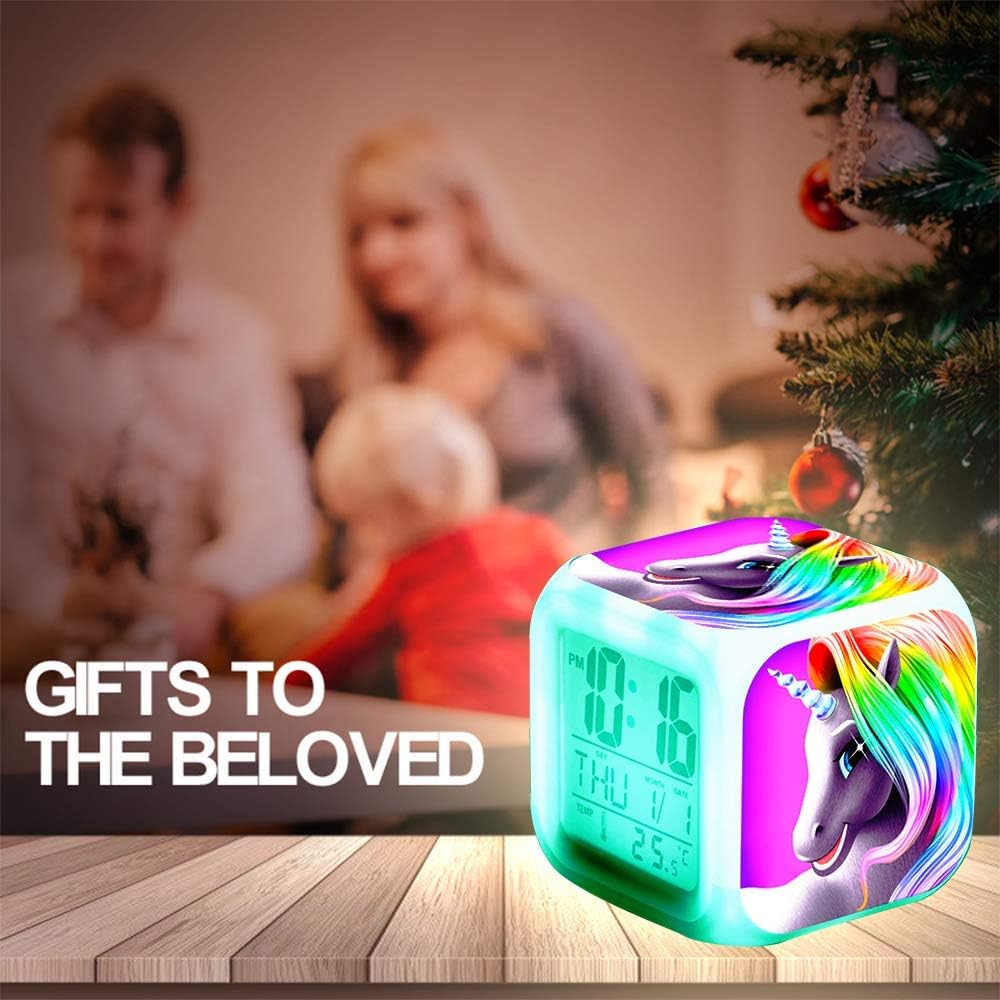 Réveil numérique licorne pour s, horloge cube LCD avec veilleuse LED, réveil enfant, horloge de chevet, cadeau d'anniversaire pour enfants et f - 4