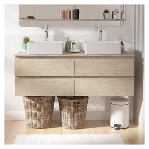 Meuble double vasque 120cm avec plan bois SORRENTO Décor chêne + vasque