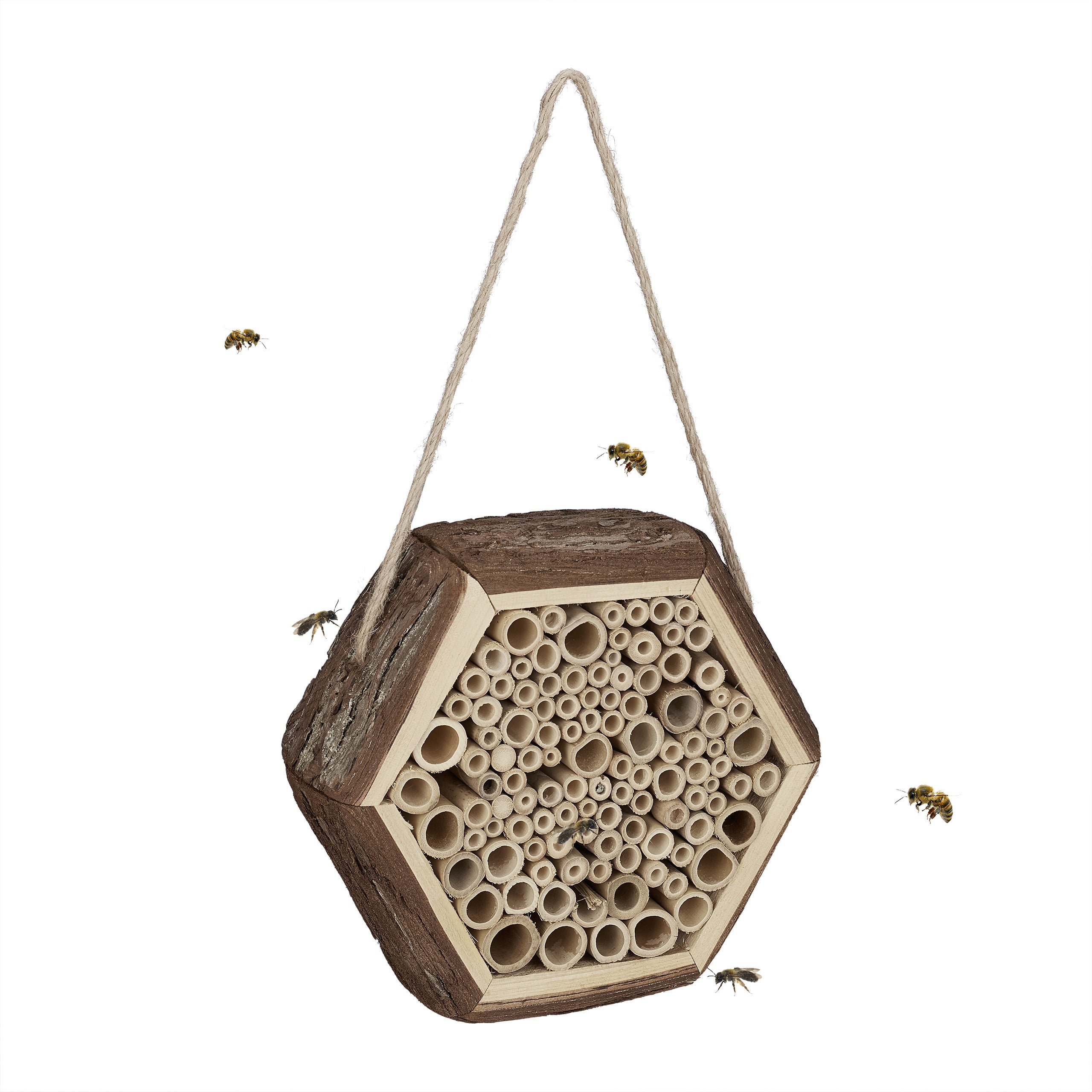 Casetta Per Api E Insetti Utili - Hotel Per Insetti In Legno Naturale Con Tubi Di Bambù, 12x12x9 Cm - Foto 13