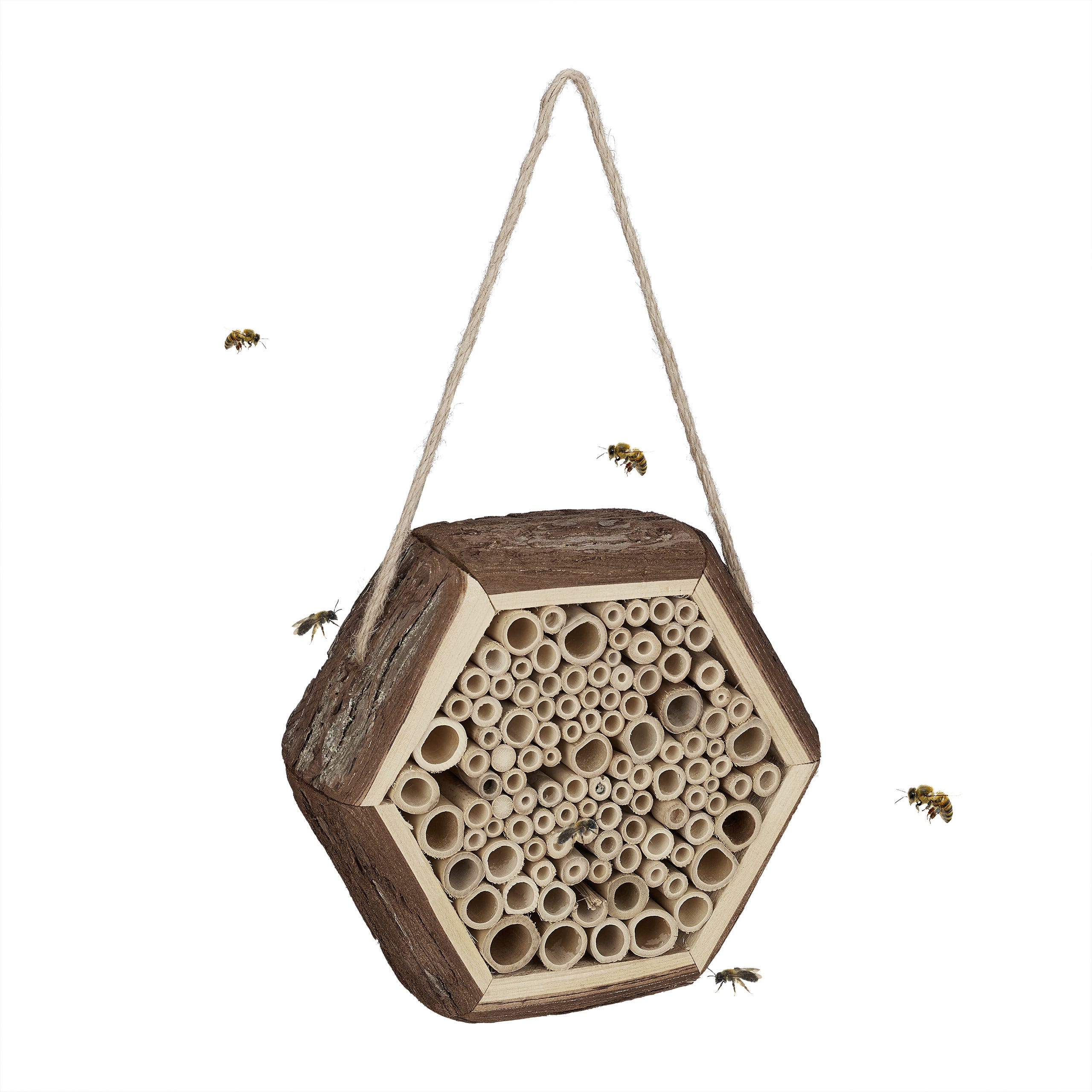 Casetta Per Api E Insetti Utili - Hotel Per Insetti In Legno Naturale Con Tubi Di Bambù, 12x12x9 Cm - Foto 13