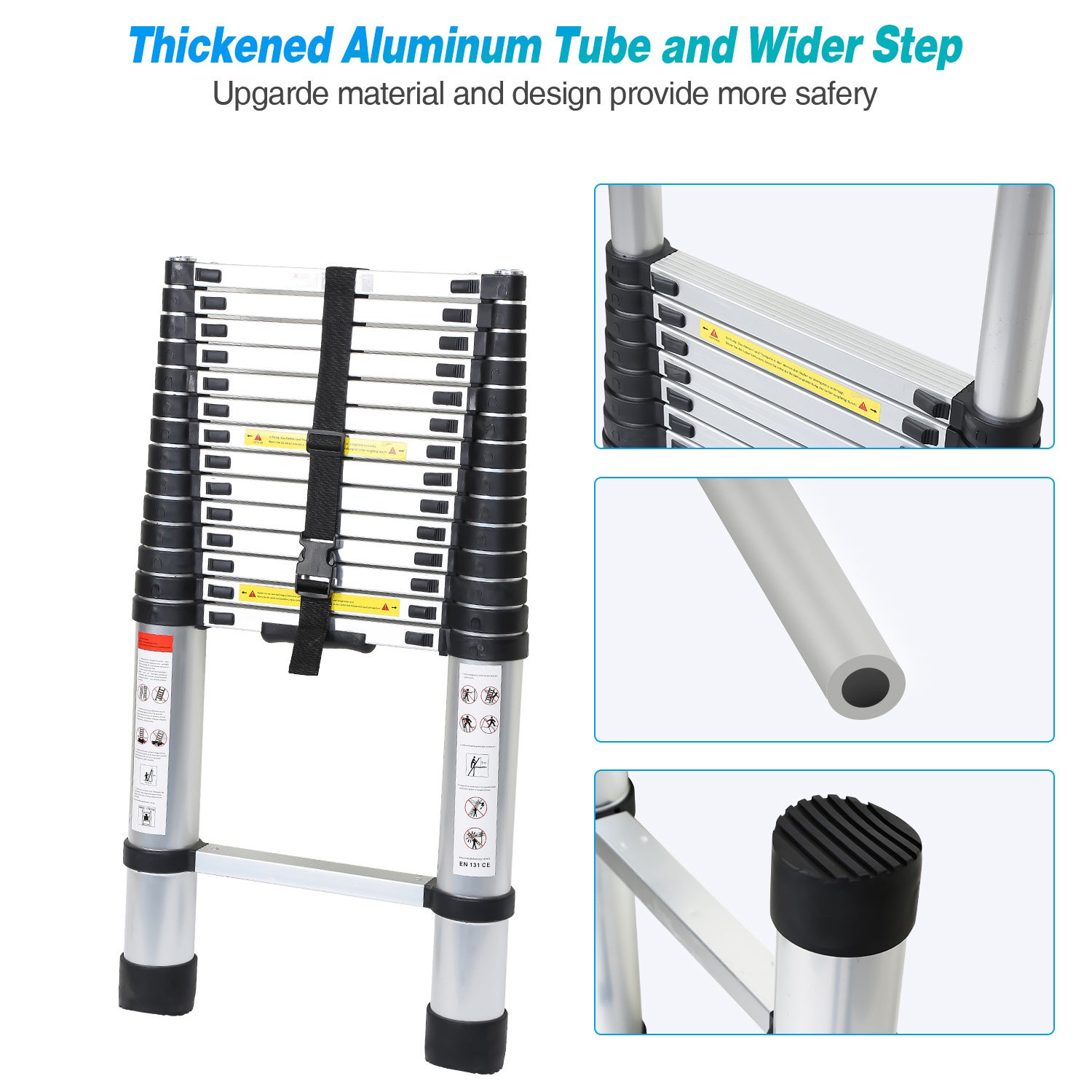 Échelle télescopique escabeau 2,6m argentée avec crochets amovibles, multifonction, 150kg - 6