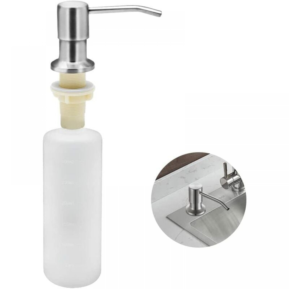 Dozownik mydła do zlewu kuchennego, 350 ml, wbudowany dozownik detergentu ze stali nierdzewnej, dozownik (stal nierdzewna)