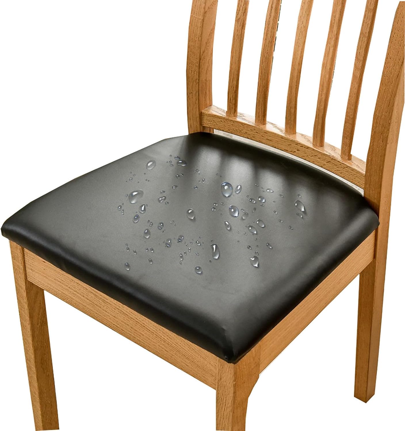 Juego de 4 fundas para asientos de silla, impermeables, de piel sintética, elásticas, extraíbles, color negro.