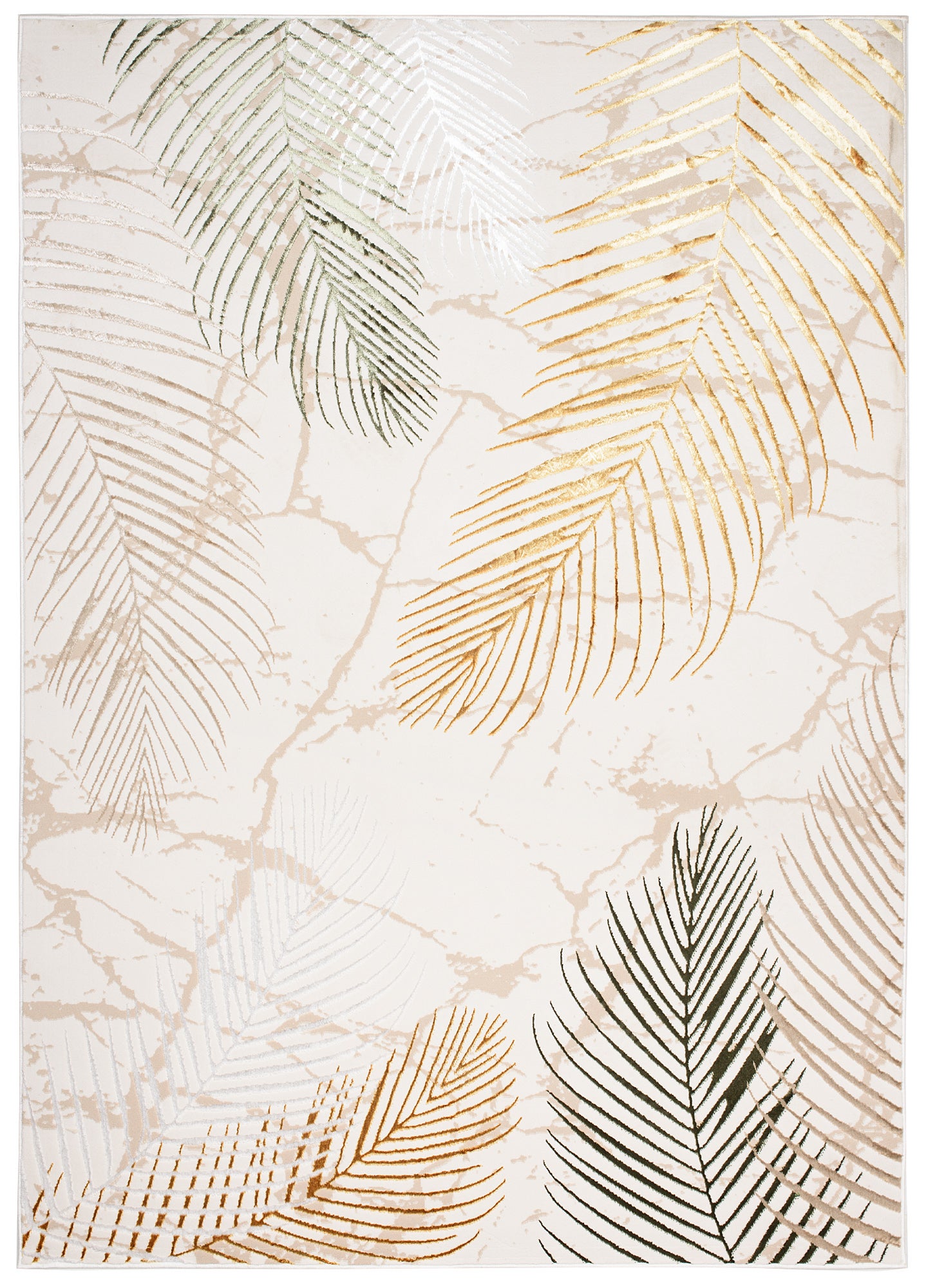 TAPISO Golden Tapis de Salon Moderne Crème Or Vert Beige Moucheté Motif Feuille de Palmier Doux Poil Court 140 x 200 cm - 7