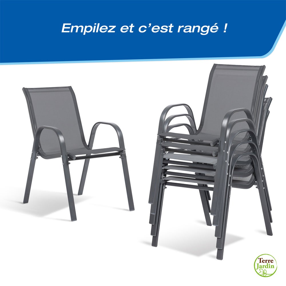 Chaises de jardin empilables textilène x6 - Unité - Gris - 3