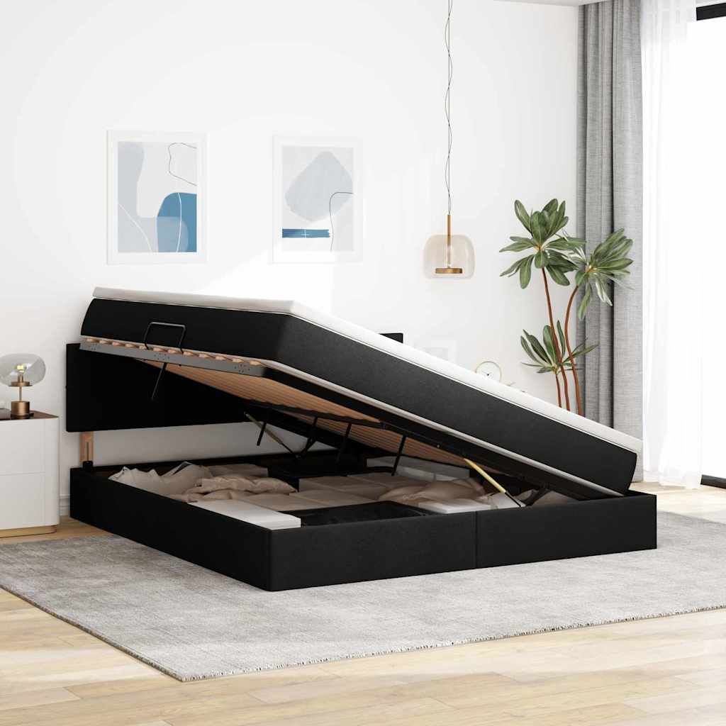 Lit avec rangement et matelas noir 180 x 200 cm en velours - 4
