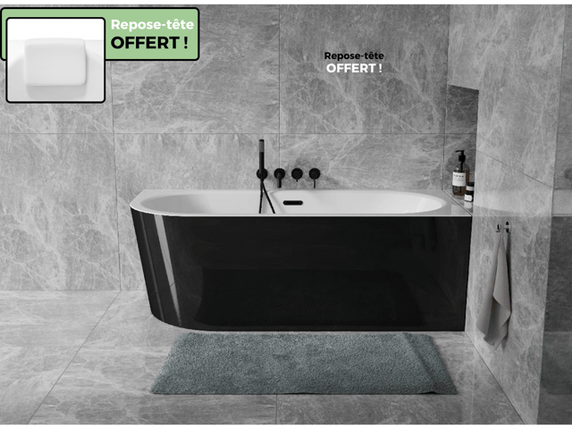 Bañera Esquinera Blanco y Negro + Sifón y Desagüe Blanco incluidos + Reposacabezas - AVITA S CLASSE - DERECHO - 170 x 75