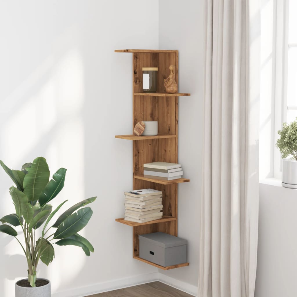 Étagère d'angle murale | Étagère flottante | Étagères de rangement chêne artisanal bois d'ingénierie CFW96804 - 3