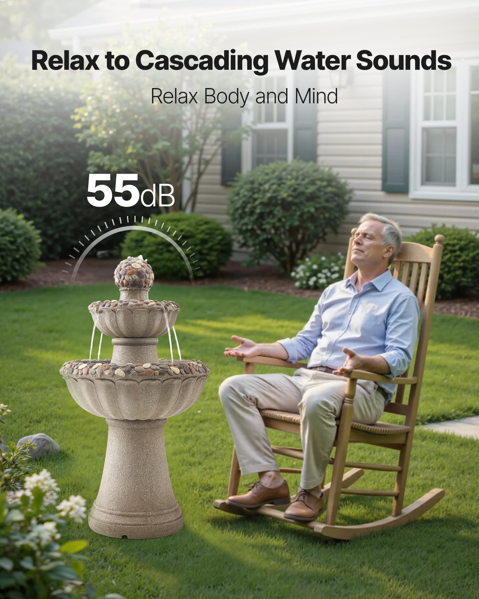 Fontaine Extérieure VEVOR Jardin, Hauteur 93 cm, Cascade Moderne 2 Niveaux, Fontaine en Fibre Verre et Résine, avec Pompe Eau, pour Jardins, Terrasses - 4