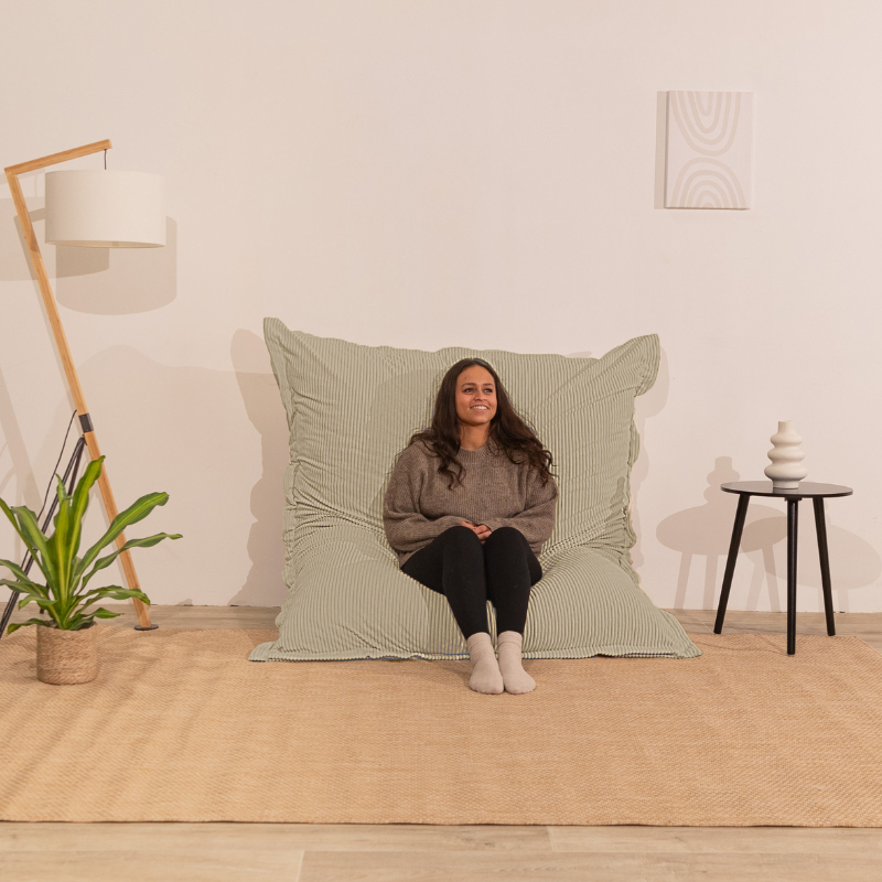 Pouf velours côtelé déhoussable BANANAIR 180 x 140 cm beige - 3