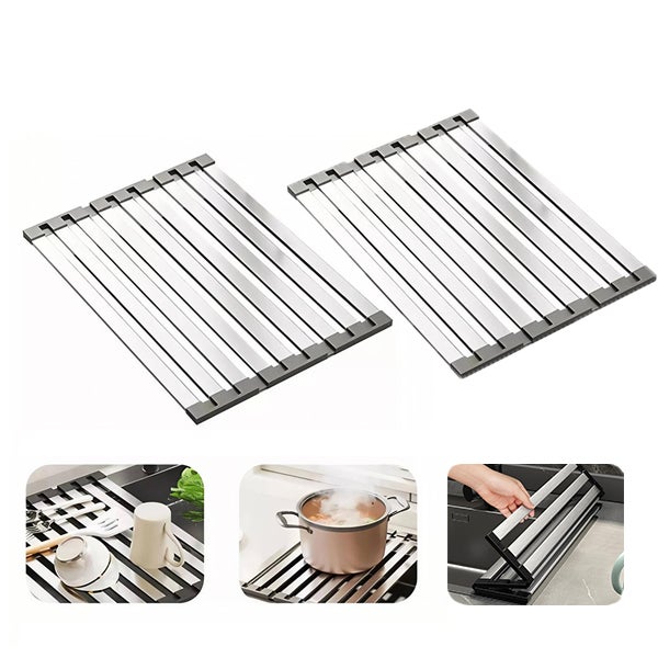 2 XModułowy ociekacz do naczyń 40x32,5cm - stal nierdzewna - składany i teleskopowy - akcesoria do organizacji kuchni