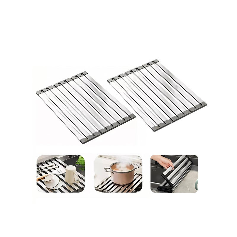 2 XModułowy ociekacz do naczyń 40x32,5cm - stal nierdzewna - składany i teleskopowy - akcesoria do organizacji kuchni