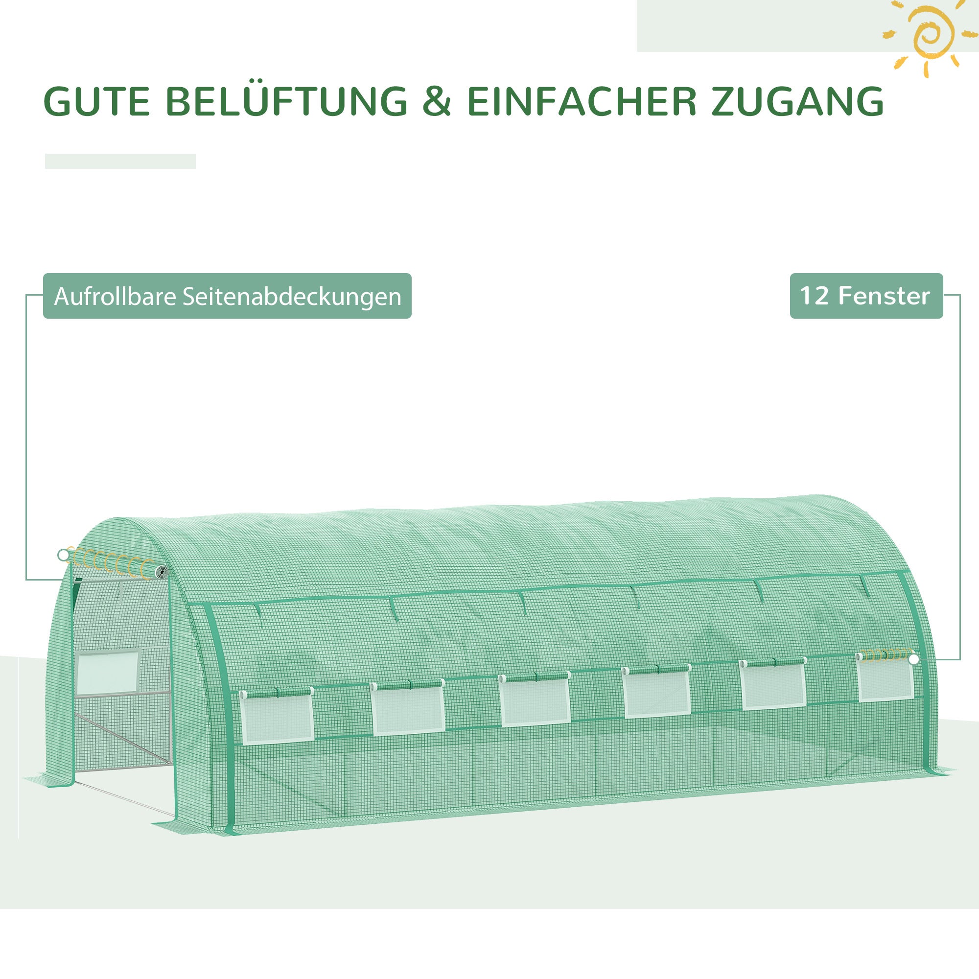 Serre tunnel Outsunny 6 x 3 x 2 m, accessible à pied, avec bâche enroulable, protection UV, structure tubulaire en acier, verte - 7