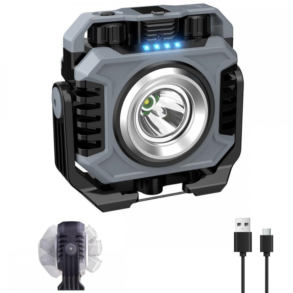 Projektor LED ładowalny 1200LM, Projektor LED budowlany COB z absorpcją magnetyczną i obrotem o 360°, 6 trybów oświetlenia, lampa robocza 5000mAh