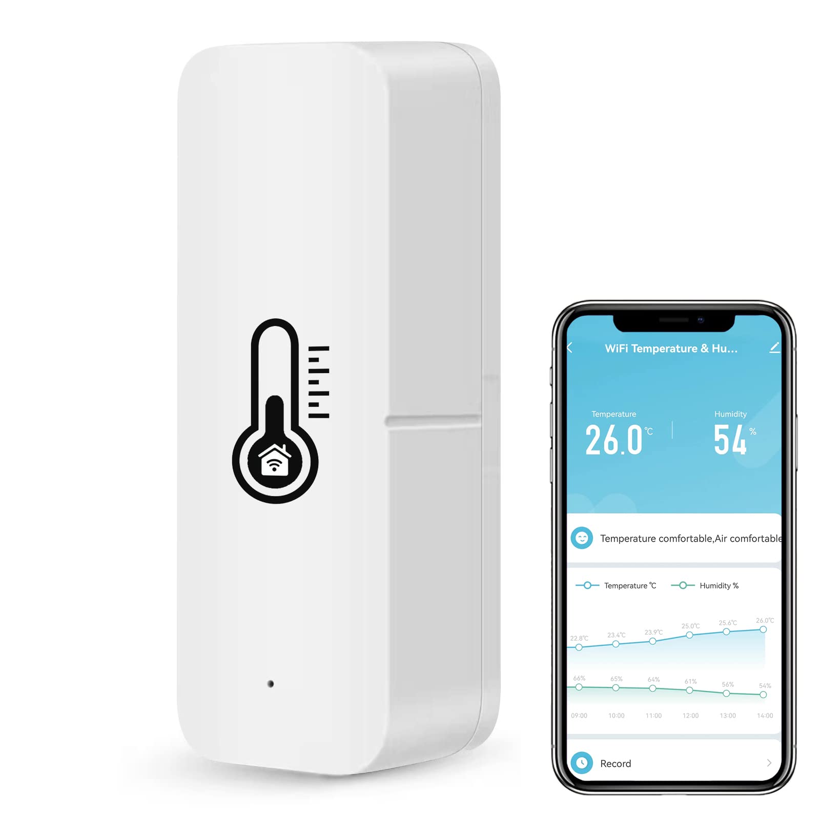 Termometr Higrometr WiFi Czujnik Temperatury/Wilgotności Wewnętrzny/Zewnętrzny Bluetooth Aplikacja Zdalne Sterowanie Alexa/Google Assistant 1 sztuka