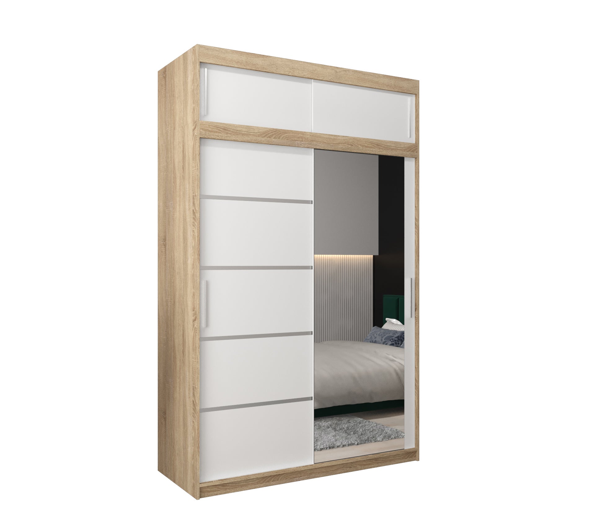 Szafa przesuwna z nadstawką garderoba Verona 2 150 x 62 x 240 cm Sonoma + Biały - Abiks Meble