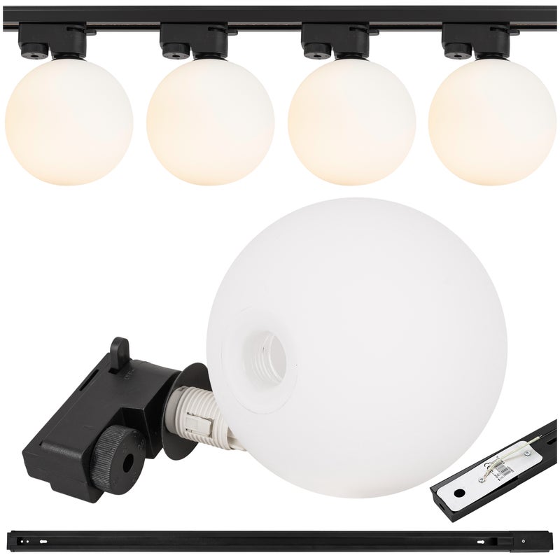 Lampa szynowa wisząca 4x BIAŁA KULA klosz mleczny G9 + szynoprzewód 1m Oprawa szklana OKRĄGŁA biel OZDOBNA - LEDHOFF