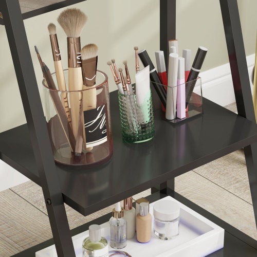 Specchio a figura intera 42x155 cm con ripiani e rotelle, specchio da terra nero per camera da letto e soggiorno - 6