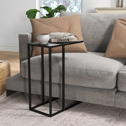 Tavolino A Forma Di C Con Altezza Regolabile - Scrivania Portatile Per Divano E Letto Con Ruote, Marrone