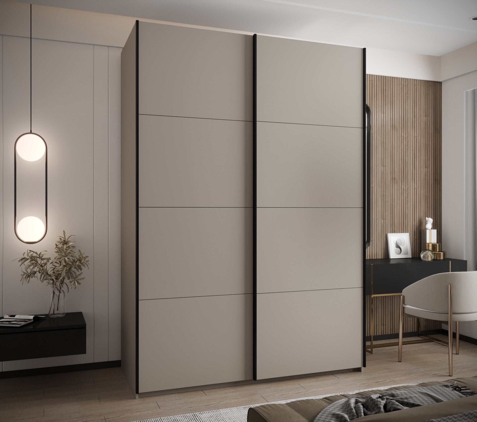 Szafa przesuwna wysoka Lux 1 180 x 64 x 245,5 cm kaszmir + kaszmir + u. czarny - Abiks Meble - 2