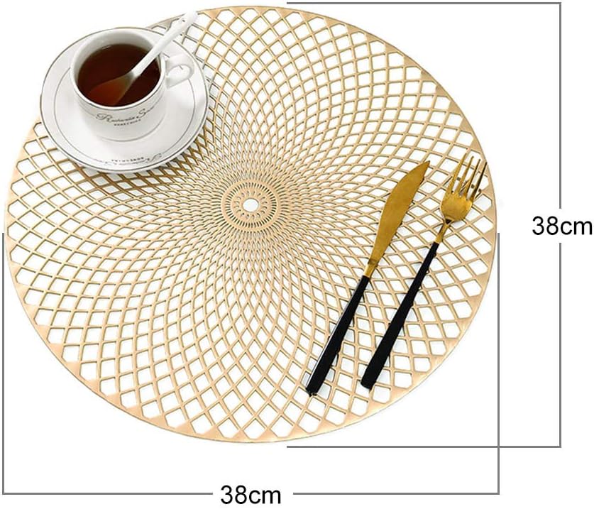 EKKONG Set De Table Rond Noël, Dessous Assiette De Table Lavable 6 Pièces Sets Table PVC Antidérapant Napperon Rond Pour La Décoration De Table Noël ( Argent