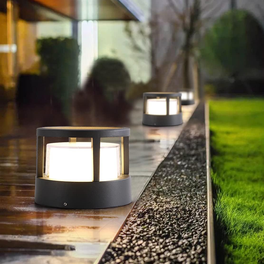 Lampada da giardino cilindrica 10 cm - Colonna LED 7W bianco caldo, IP65 impermeabile per vialetti, cortili, terrazze - 3