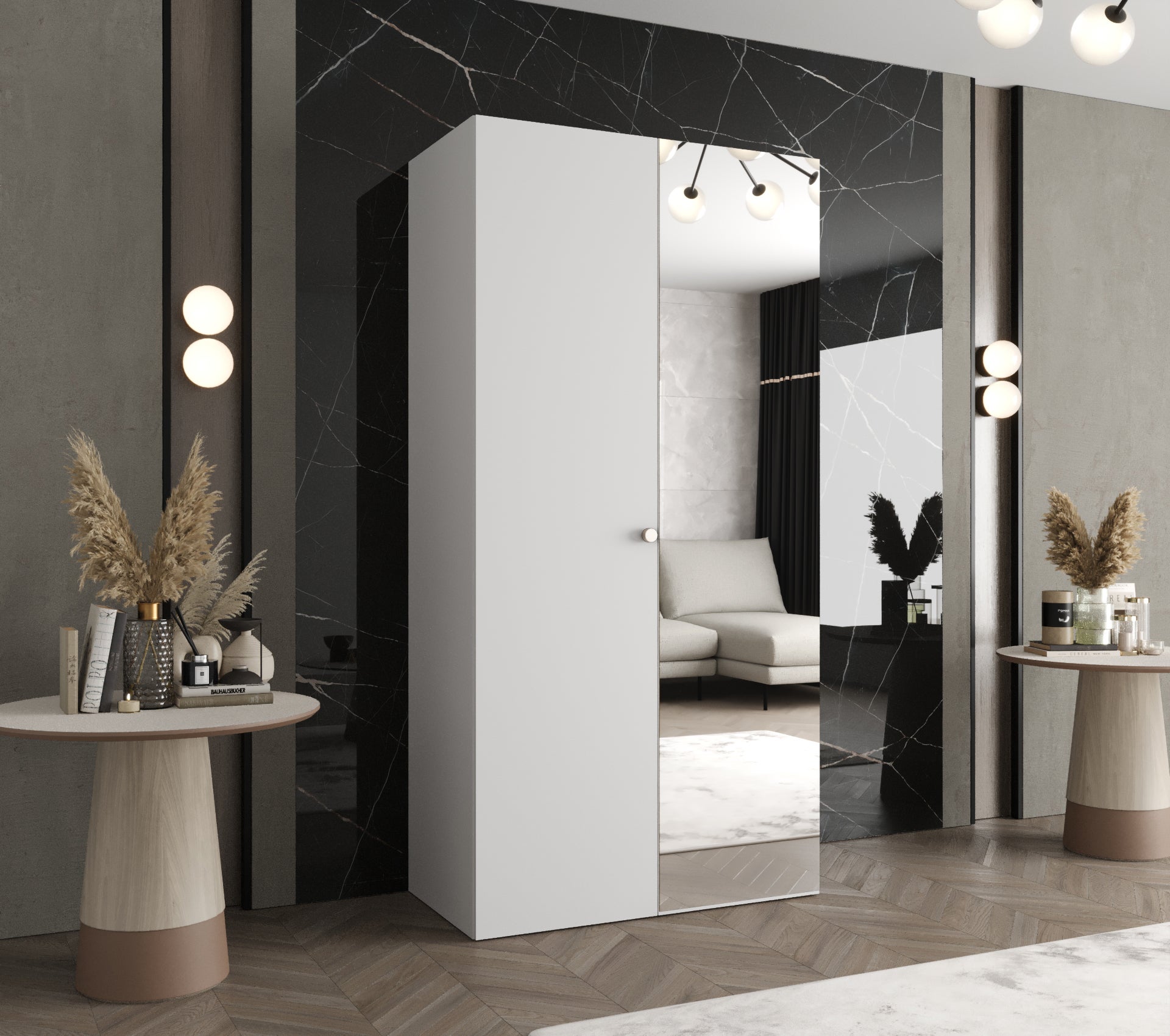 Szafa uchylna otwierana Parma 2 100 x 52 x 202 cm biały + u. srebrny Abiks Meble - 2