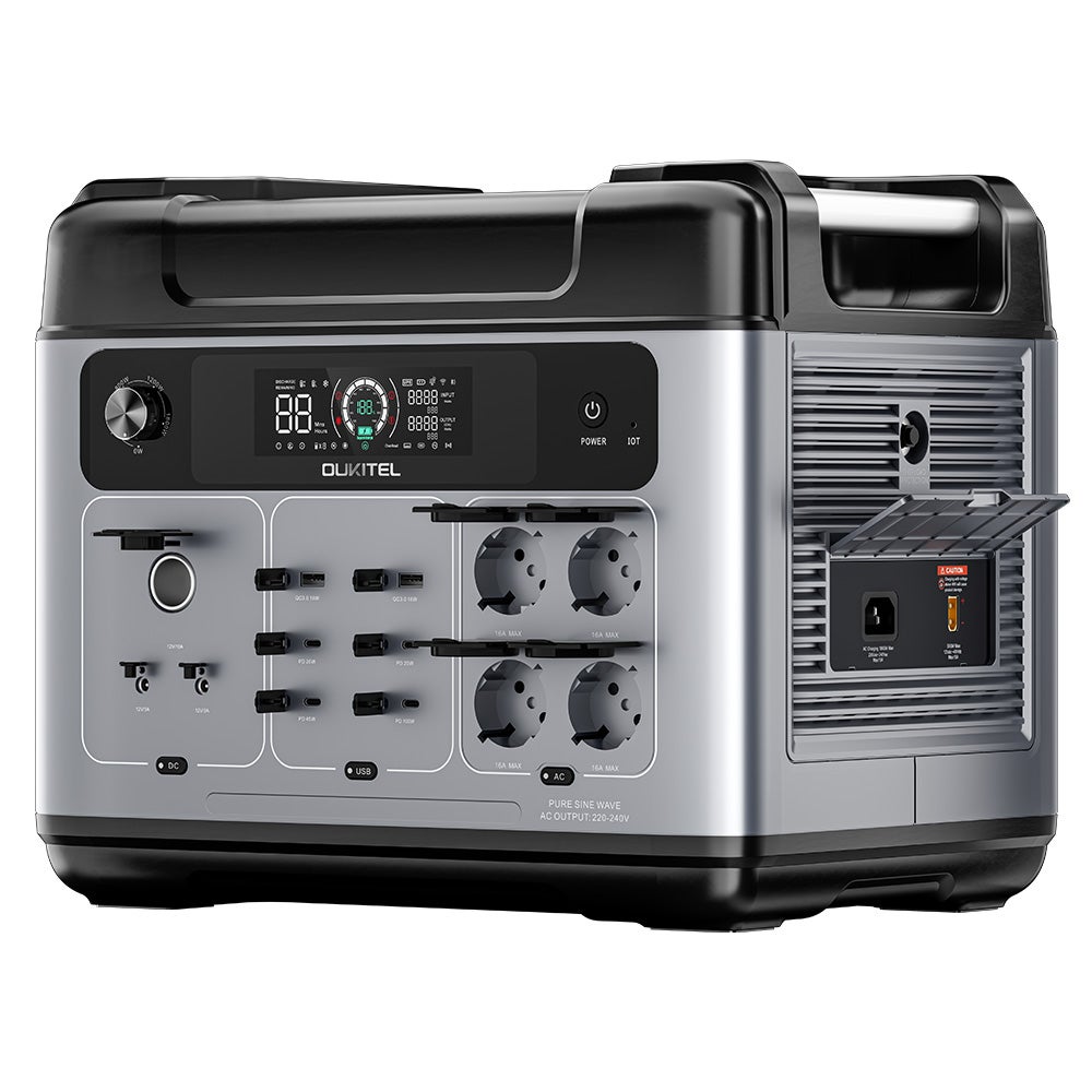 Station d'alimentation portable OUKITEL P2001 Plus - puissance de sortie CA de 2400 W , 13 prises, puissance réglable à 400 W/800 W/1 200 W/1 800 W - 2