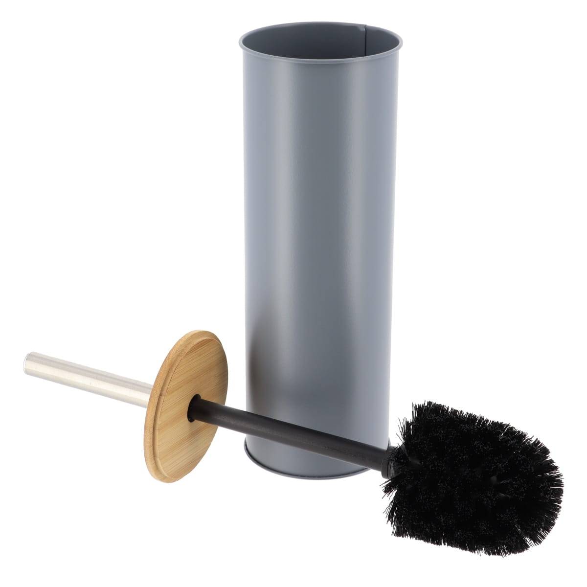 Brosse wc metal couvercle bambou - gris - Tendance - 2