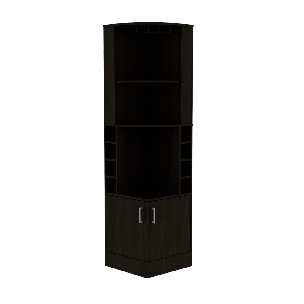 Étagère à Vin D'angle TAUS 4 Niveaux Avec LED - Style Industriel, Bois Brun Rustique, Capacité 24 Bouteilles
