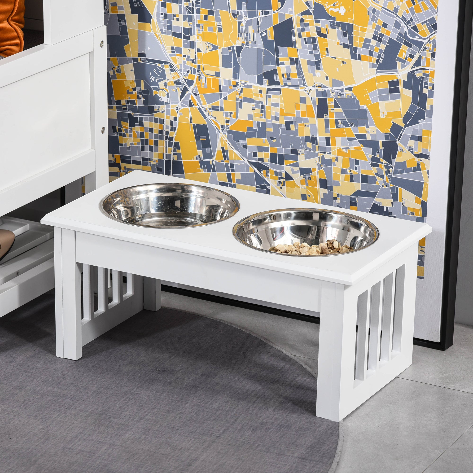 Alimentador de Animais PawHut Branco MDF, Aço Inoxidável 44x24x15cm - 2