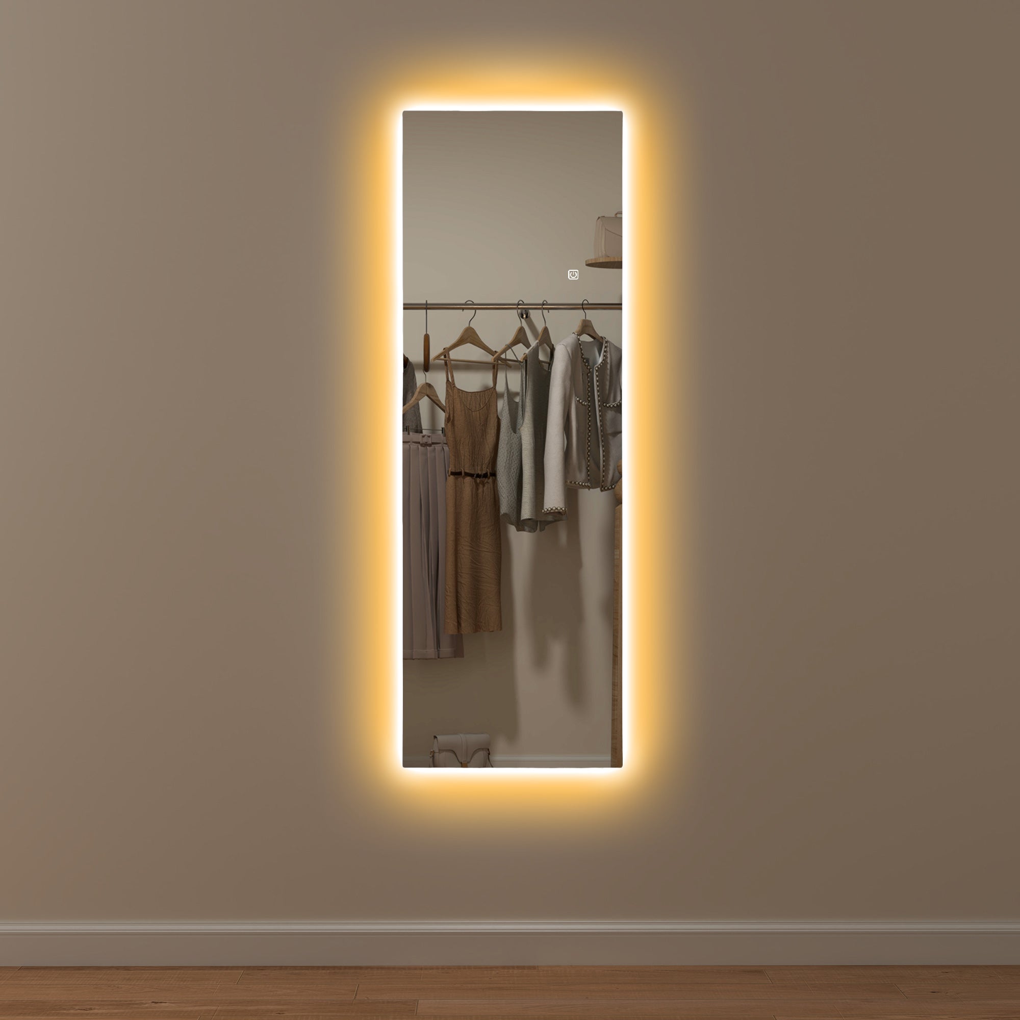 Lustro pełnowymiarowe 120x40 cm z oświetleniem LED, bezramowe lustro podłogowe ze sterowaniem dotykowym, 3 temperatury barwowe do sypialni lub salonu