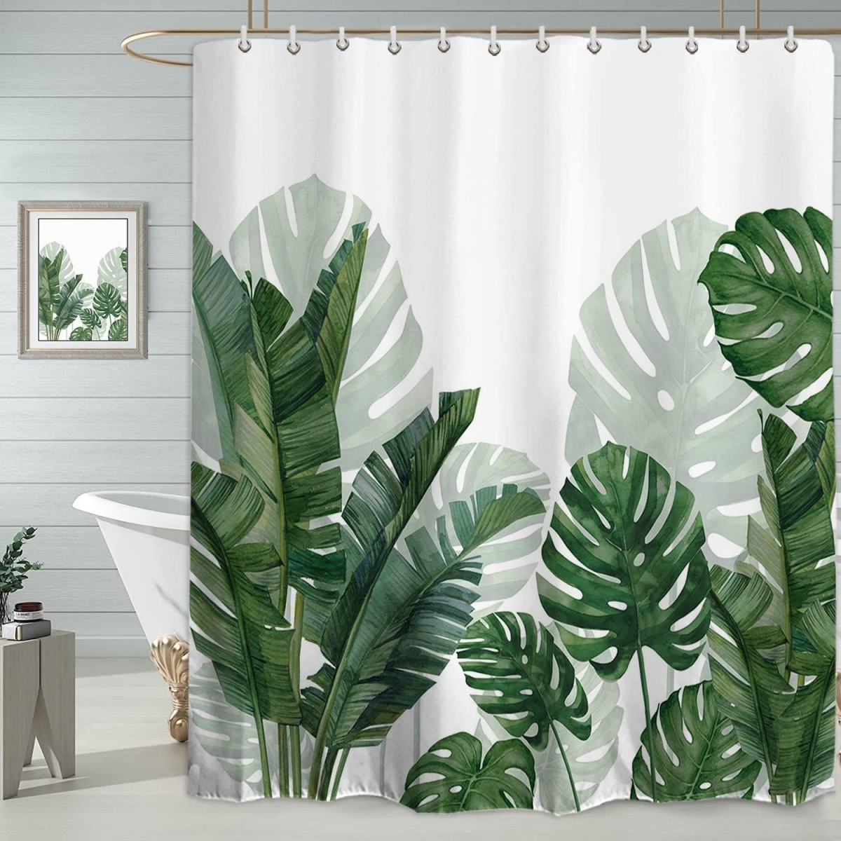 Zasłona prysznicowa anty-pleśniowa 180*200 cm, wzór tropikalnych liści, dekoracja łazienki, z haczykami, zmywalna