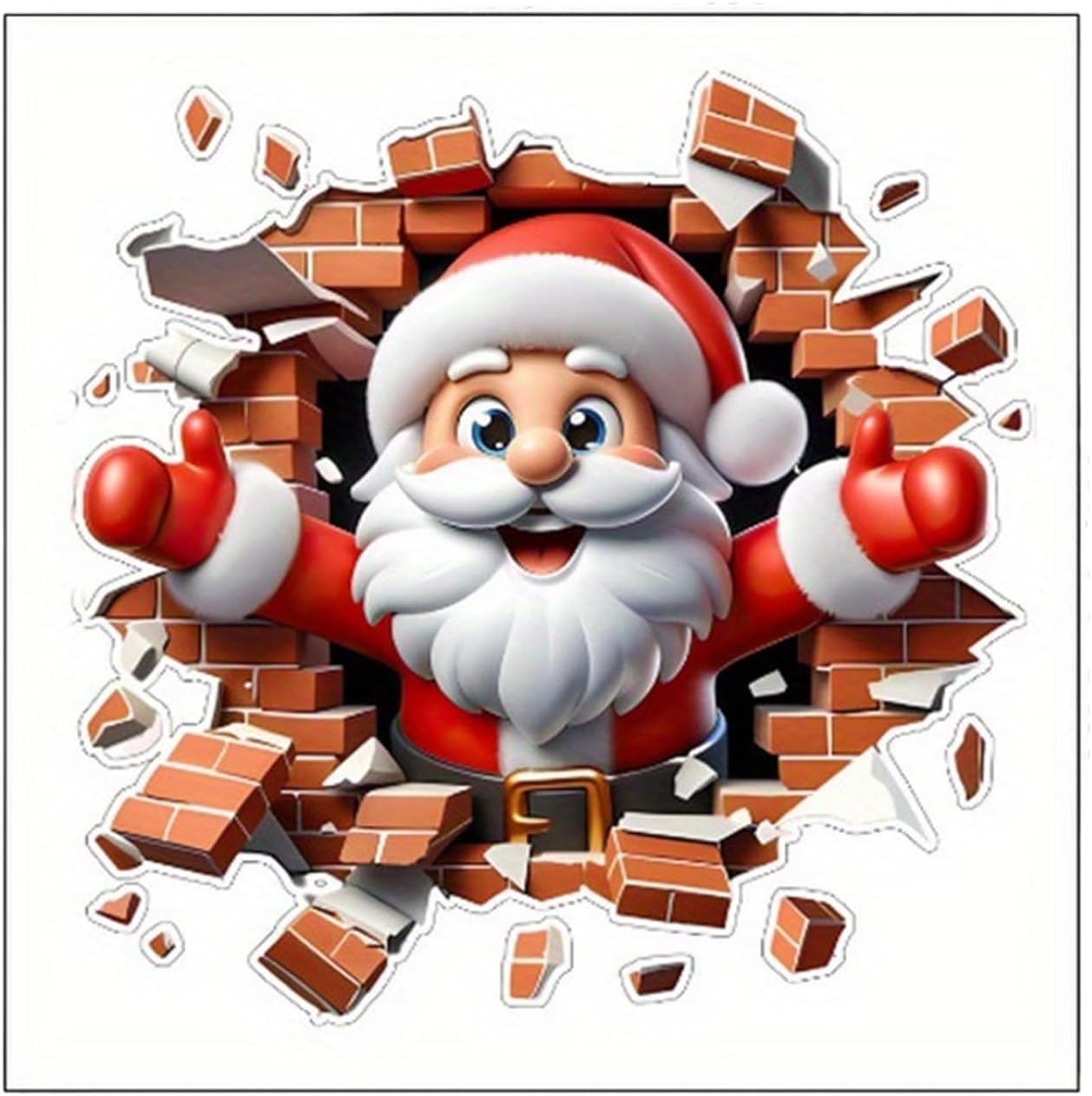 Autocollant Mural 3D Père Noël - Sticker Décoratif Noël à Coller Sur Mur Lisse 35x40 Cm