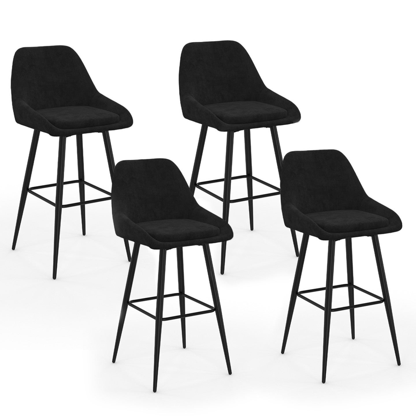 Lot de 4 tabourets de bar THALYA en velours noir avec demi-accoudoirs - 2