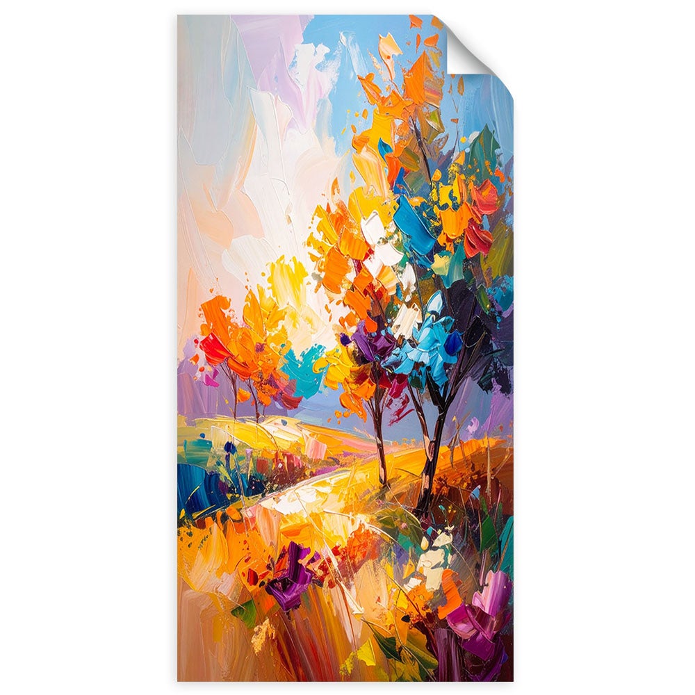 Naklejki samoprzylepne do salonu sypialni, Kolorowe drzewa pejzaż imitacja farby 40x80