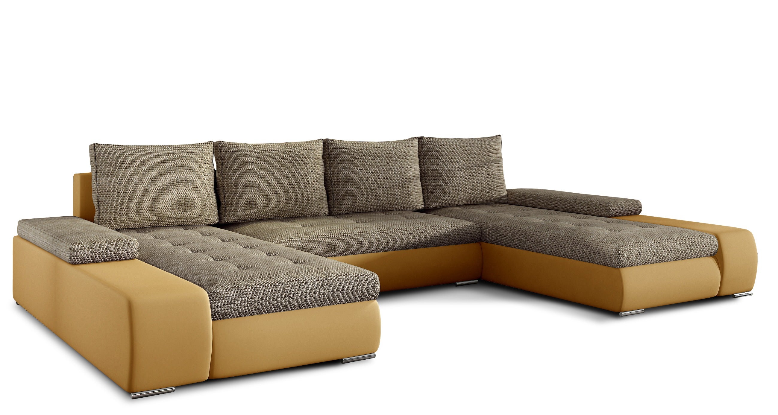 Les Tendances  Sofá Convertible Panorámico Bimaterial Tino Con Almacenaje- / Jaspeado Claro Amarillo/Mostaza/Beige , Leroy Merlin