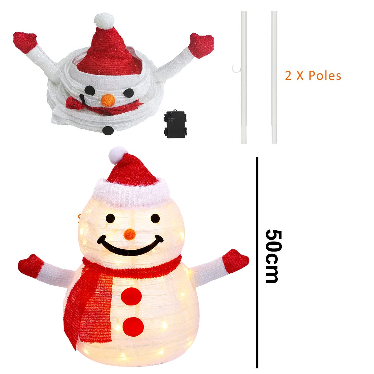 Décorations extérieures de Noël éclairées Bonhomme de neige pliable avec lumières LED, décor de vacances de Noël pré-éclairé pour jardin de cour - 4