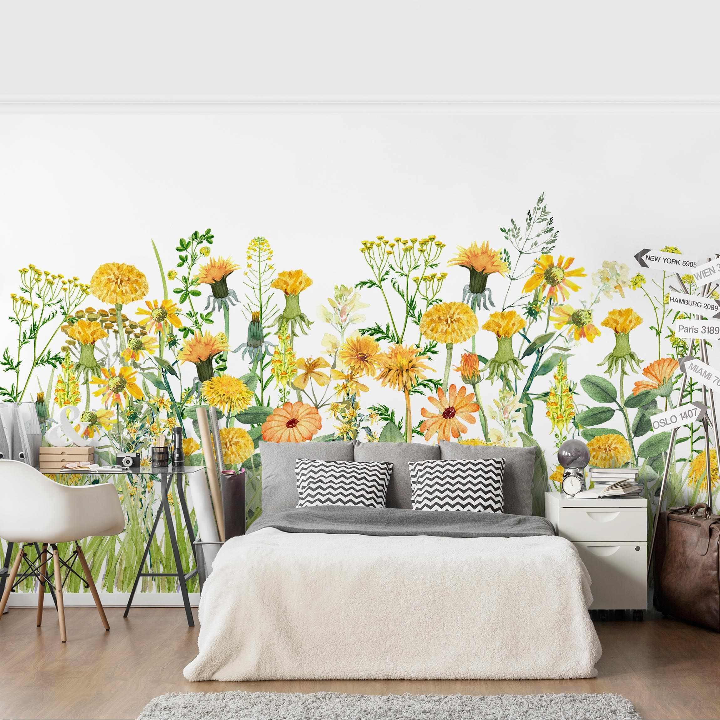 Papel pintado fotomural acuarela flores ilustración 313 - salón dormitorio cocina pasillo - tnt 480 x 320 cm adhesivo
