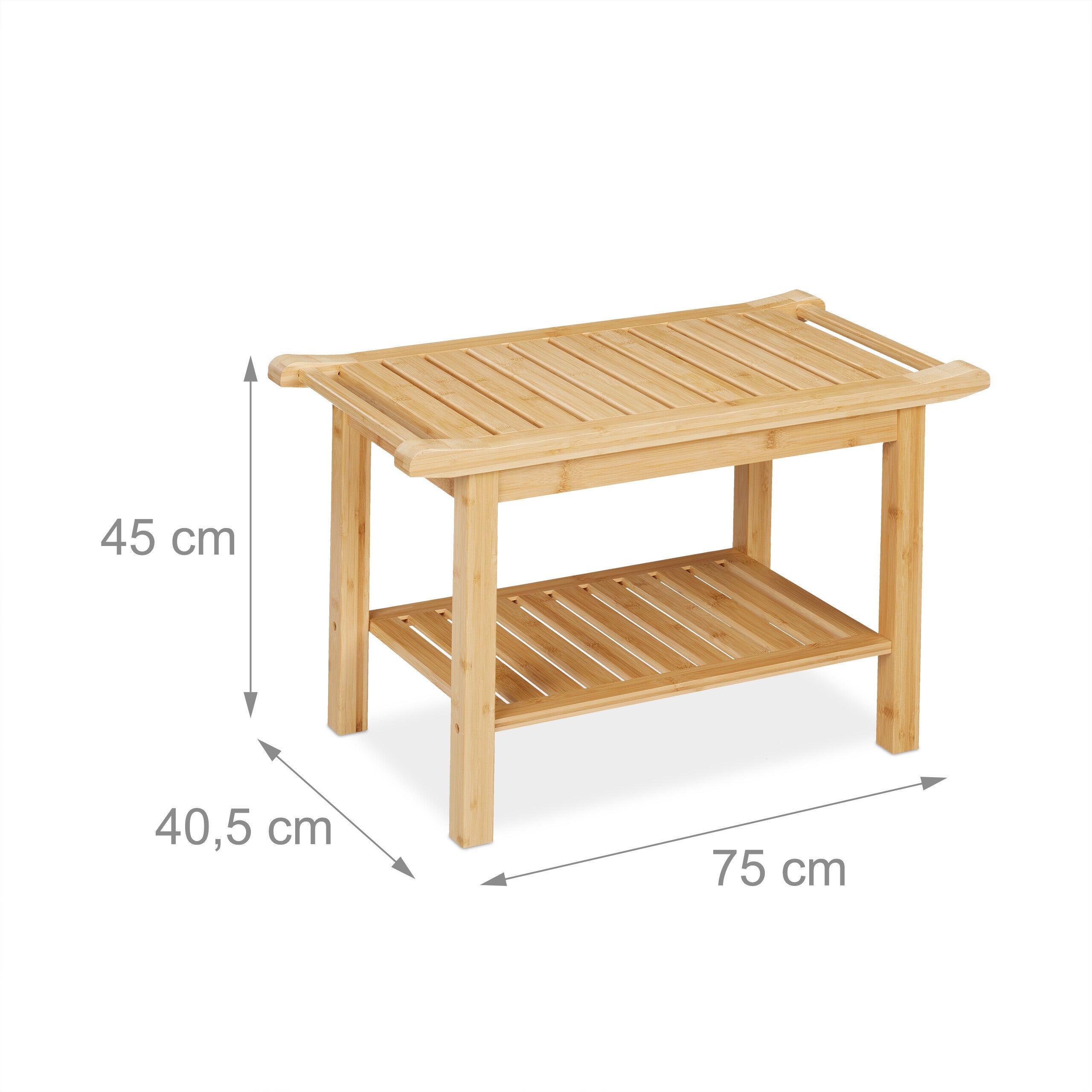 Tabouret de bain en bambou, surface de rangement & poignées, H x L x P: 45 x 75 x 40,5 cm, 2 personnes, Relaxdays - 4