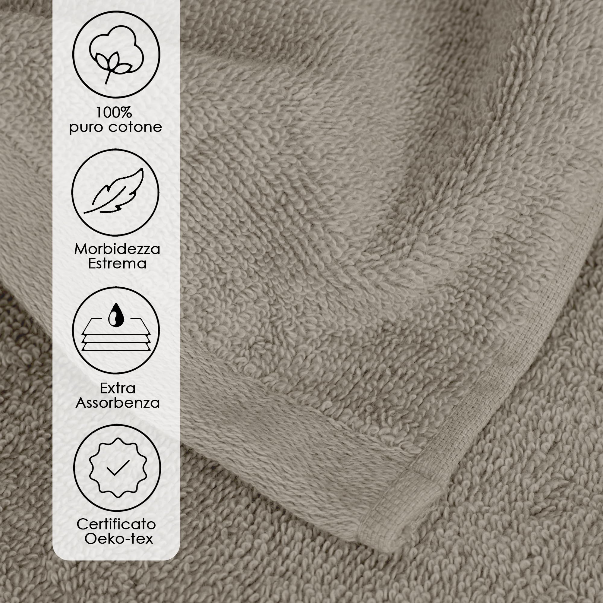 Ruggeri - Set 2 Teli Doccia e Bagno 70x140 cm - 100% Puro Cotone Extra Morbido - Collezione Asciugamani - Let's Color! (Tortora) - 5