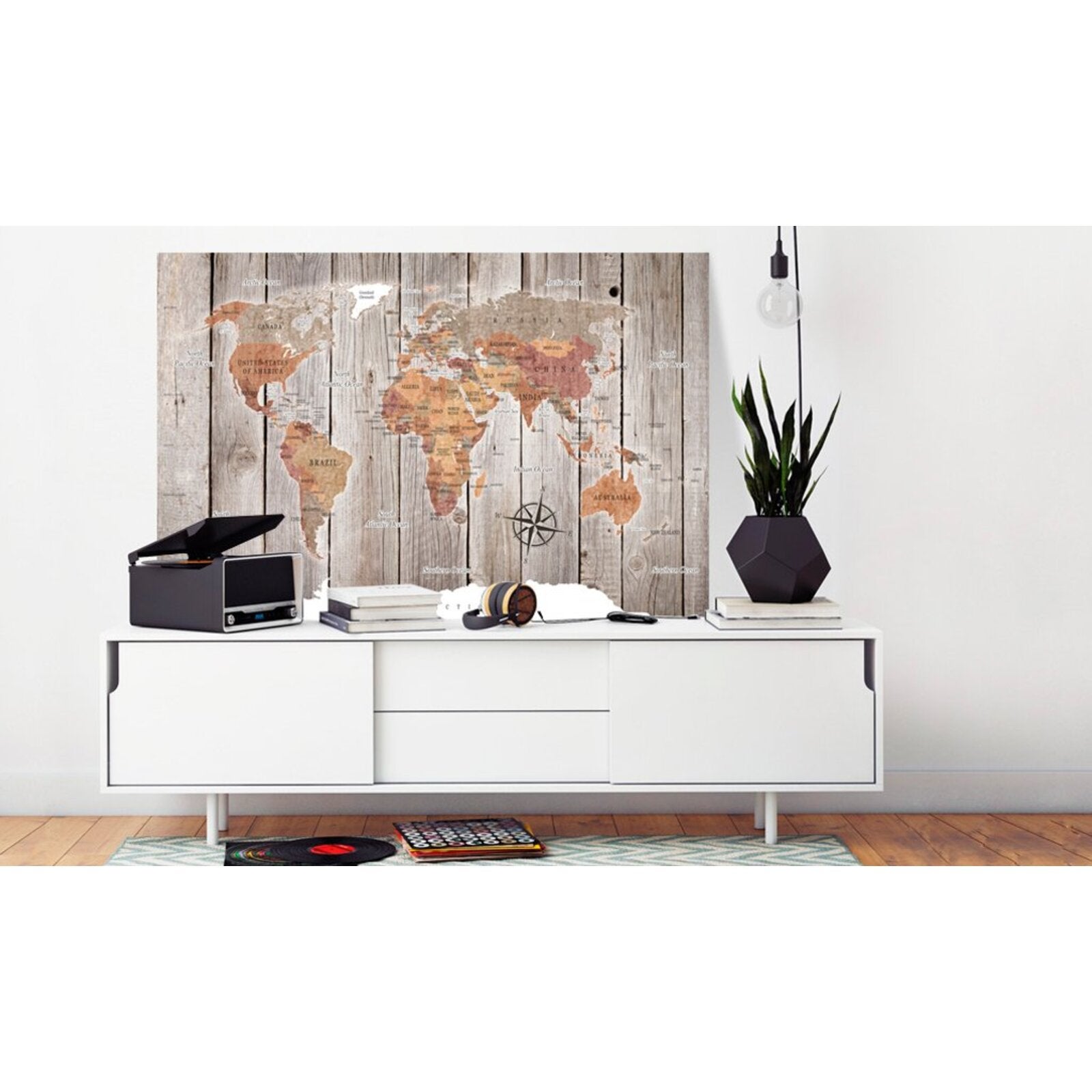 Tableau histoires en bois de carte du monde - 120 x 80 cm - 2