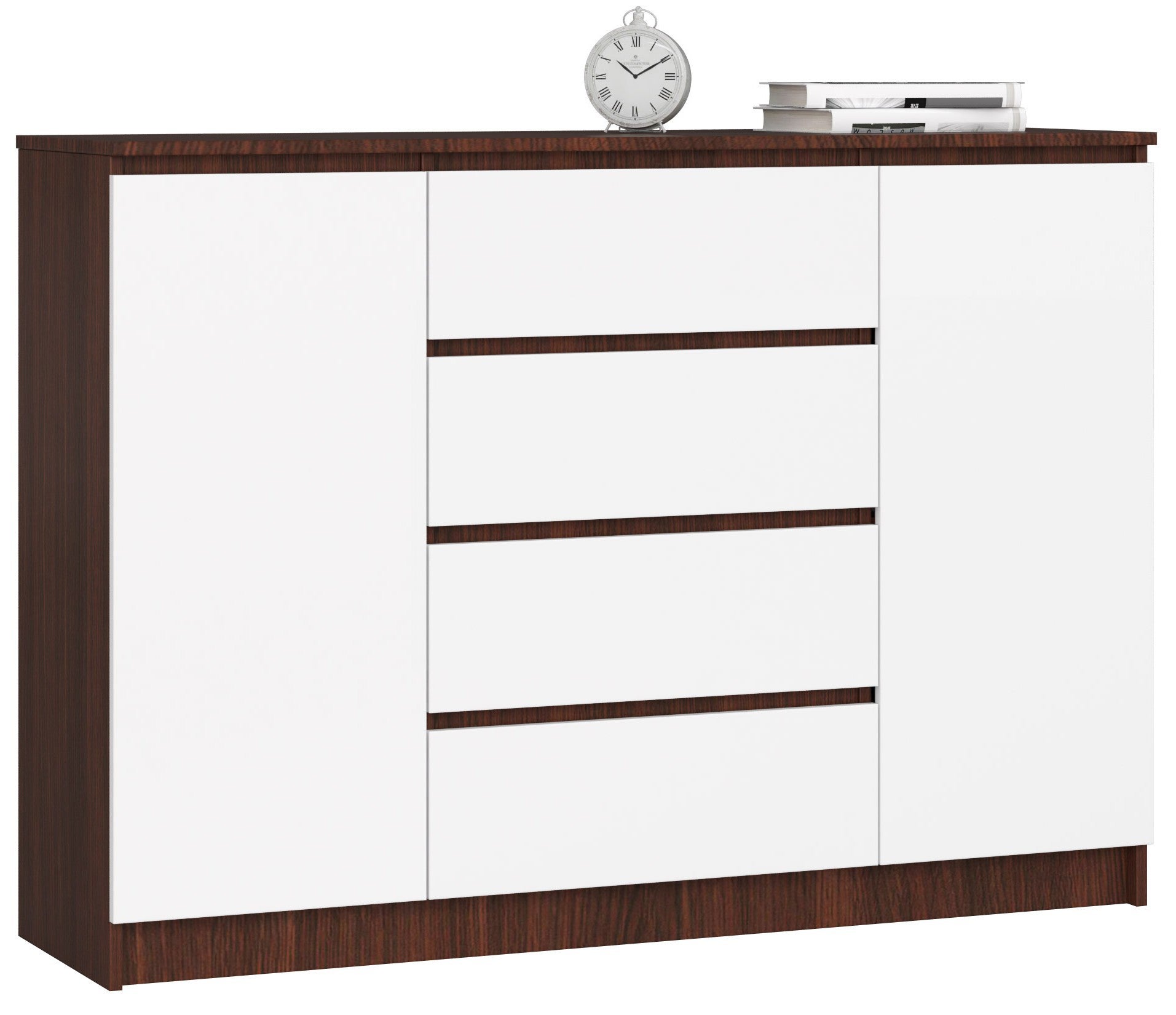 Komoda AKORD K140 Wenge 138 cm 2 drzwi 4 szuflady kolor Biały mat 4 półki 138x40x99 cm