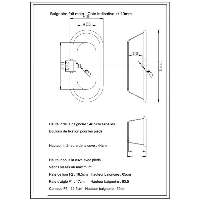 Baignoire îlot Charly ovale rétro avec pieds patte de lion blanc - 3